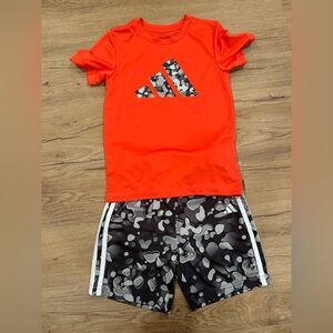 Boys Adidas Shirt & Shorts Red Orange Camo Set Size 6
